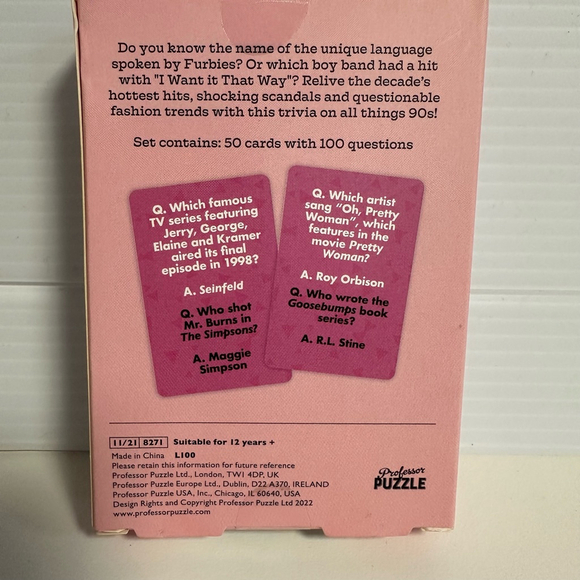 New In Box I Love the 90s Trivia Game - Pink Professional Puzzle brand Card Game - Picture 2 of 5